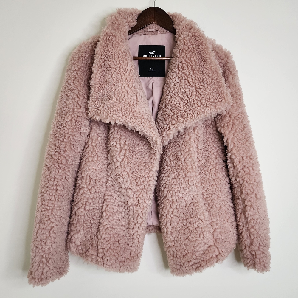 Hollister Dusty Pink Faux Fur Jacket XS Baddie Mobwife Girlhoodcore Streetwear
